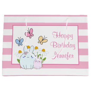 Cute Bunnies with Spring Daisies and Butterflies Large Gift Bag