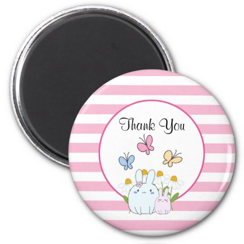 Cute Bunnies with Spring Daisies and Butterflies Magnet