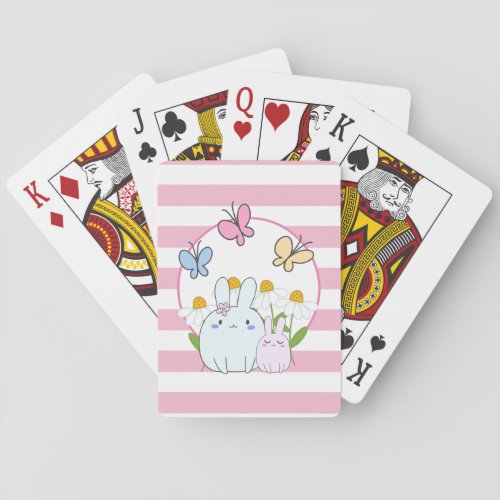 Cute Bunnies with Spring Daisies and Butterflies Poker Cards