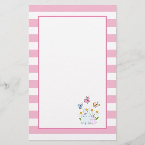Cute Bunnies with Spring Daisies and Butterflies Stationery
