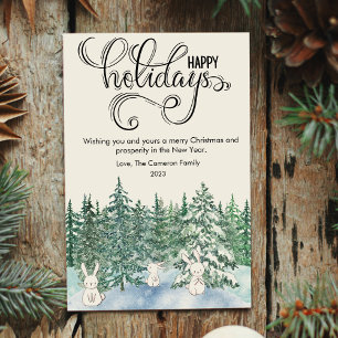 Cute Bunnies Woods Pet Lover Christmas Flat Holiday Card