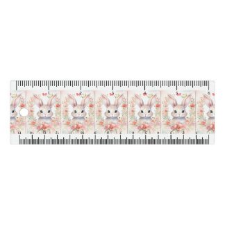 Cute Bunnies Wreath of flowers Ruler