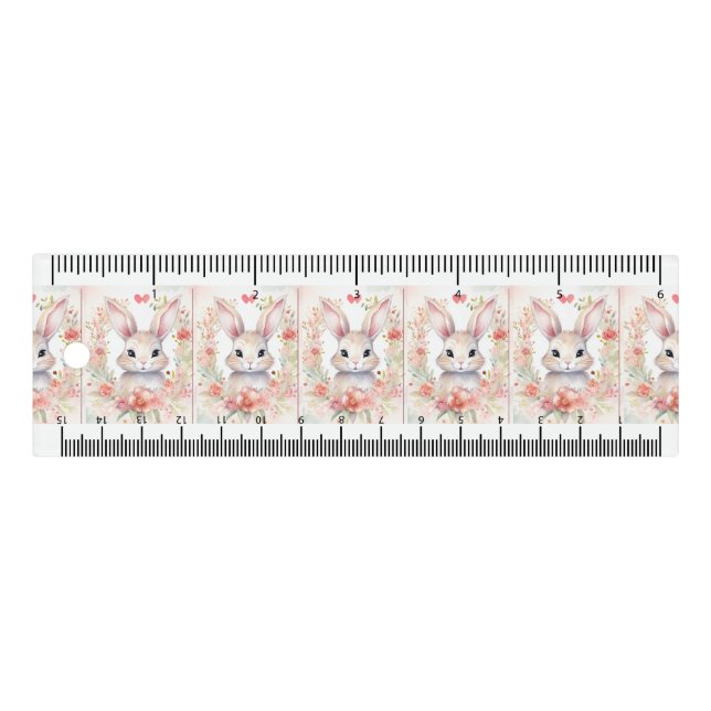 Cute Bunnies Wreath of flowers Ruler (Front)