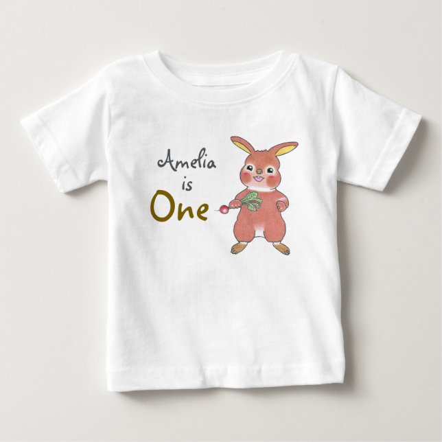 Cute Bunny 1st Birthday Baby T-Shirt (Front)