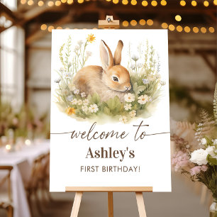 Cute Bunny 1st Birthday Party Welcome Sign