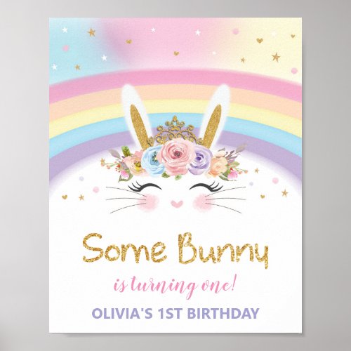 Cute Bunny 1st Birthday Rainbow Welcome Sign Decor