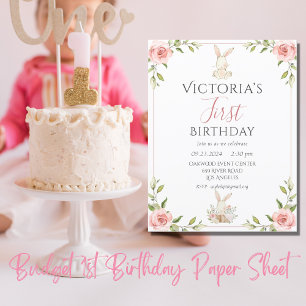 Cute Bunny 1st First Birthday Budget Invitation