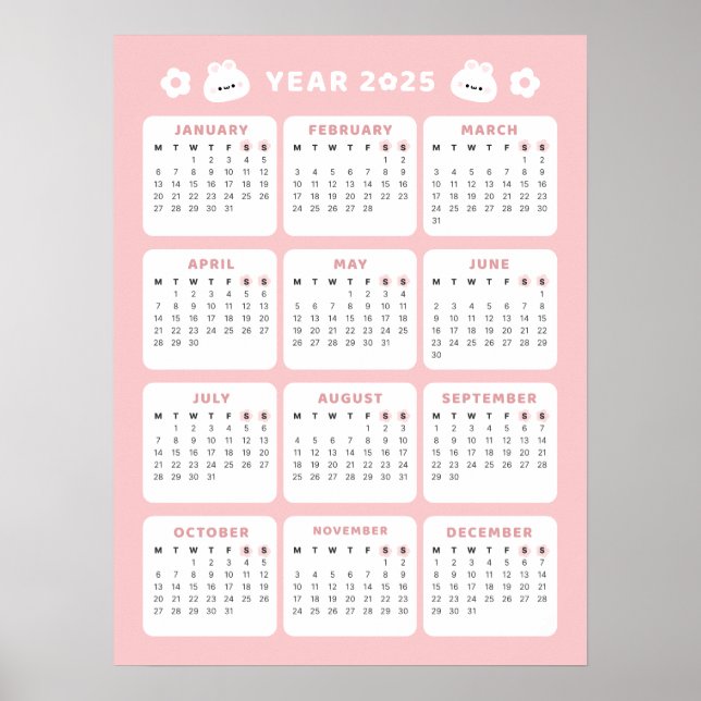 Cute Bunny 2025 Calendar Poster (Front)