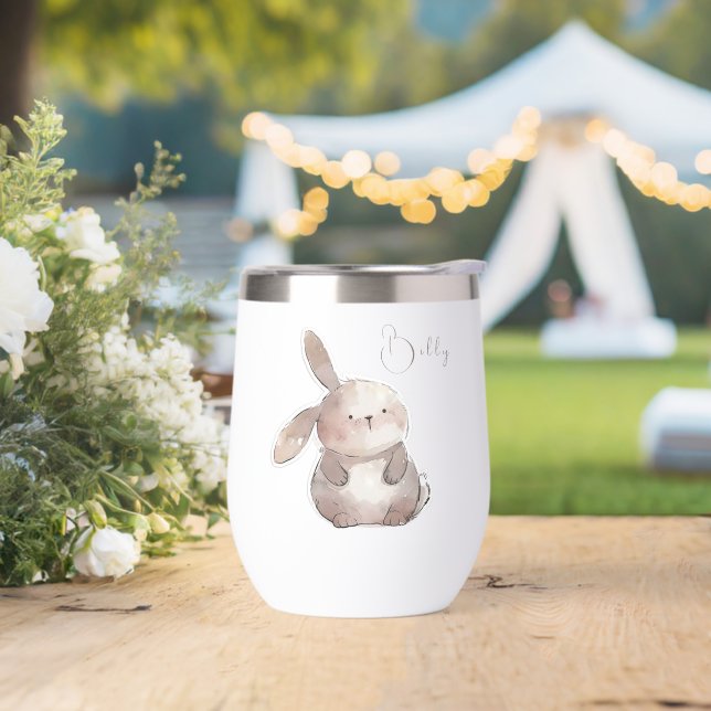Cute bunny 2, personalized thermal wine tumbler (Wedding)