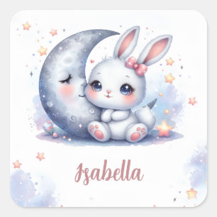 cute bunny and a crescent moon square sticker