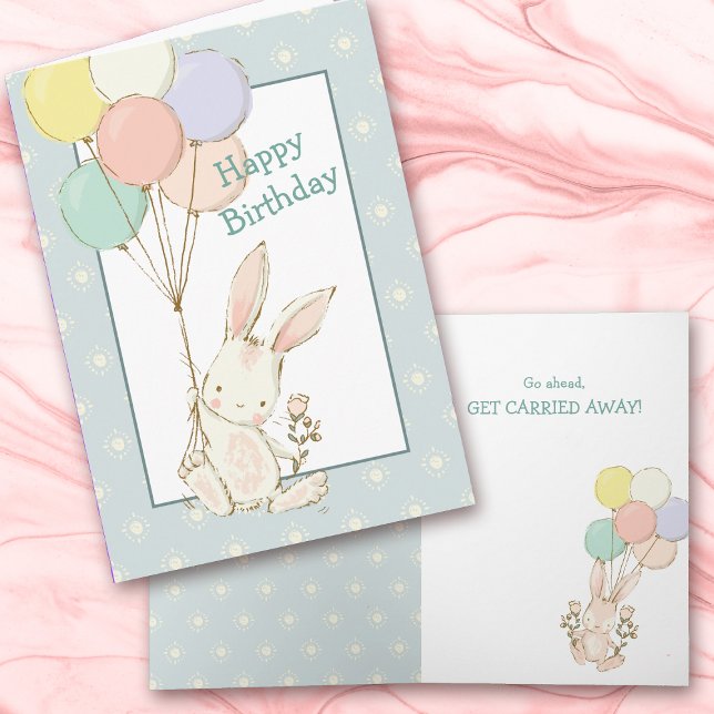 Cute Bunny and Balloons Birthday Card (Creator Uploaded)
