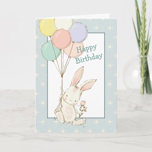 Cute Bunny and Balloons Birthday Card