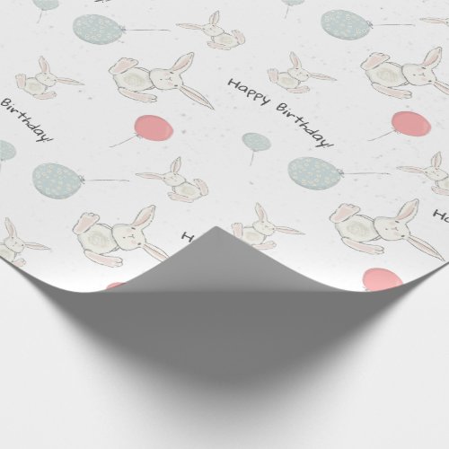 Cute Bunny and Balloons Birthday Wrapping Paper