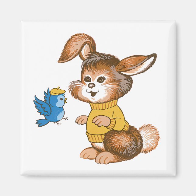 Cute Bunny and Bluebird Magnet (Front)