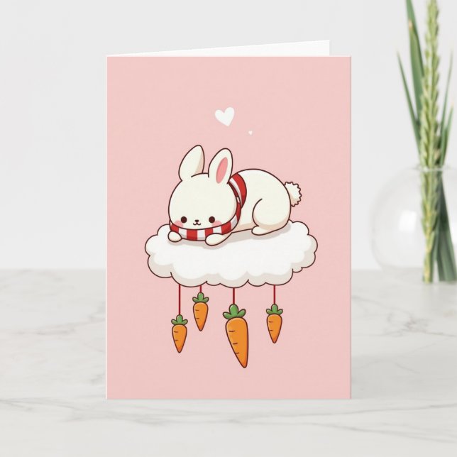 Cute Bunny And Carrot Art Card (Front)