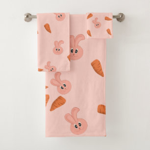 Cute Bunny and Carrot Pattern Bath Towel Set