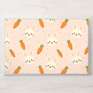 Cute Bunny and Carrot Seamless Pattern on Pale Pin HP Laptop Skin