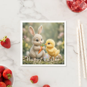 Cute Bunny and Chick Easter Scene Napkins