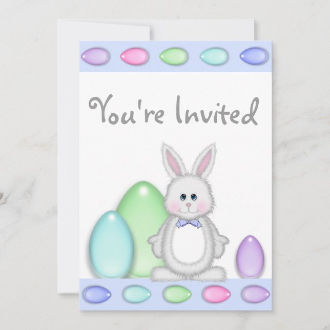 Cute Bunny and Colorful Eggs Easter Boys Birthday Invitation (Front)