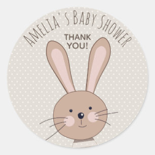 Cute Bunny and Dots Baby Shower Classic Round Sticker