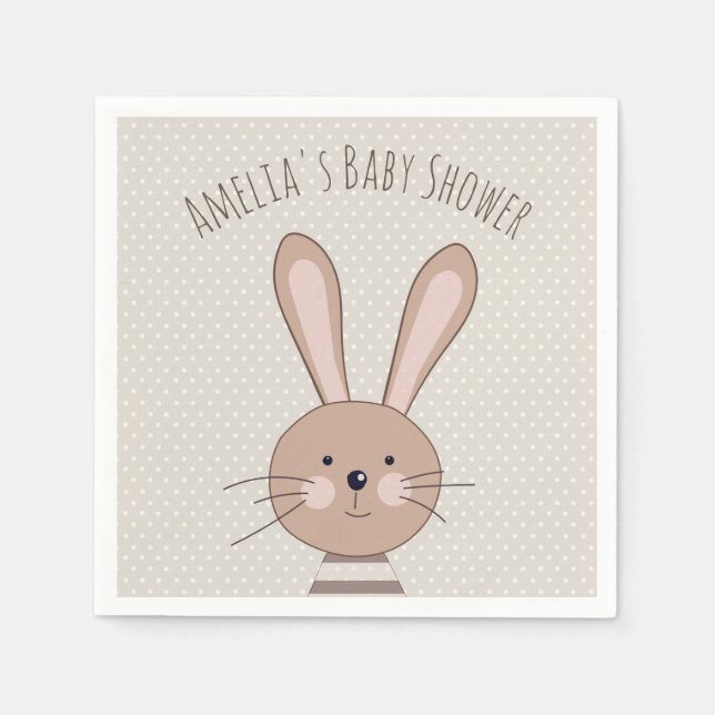 Cute Bunny and Dots Custom Baby Shower Napkins (Front)