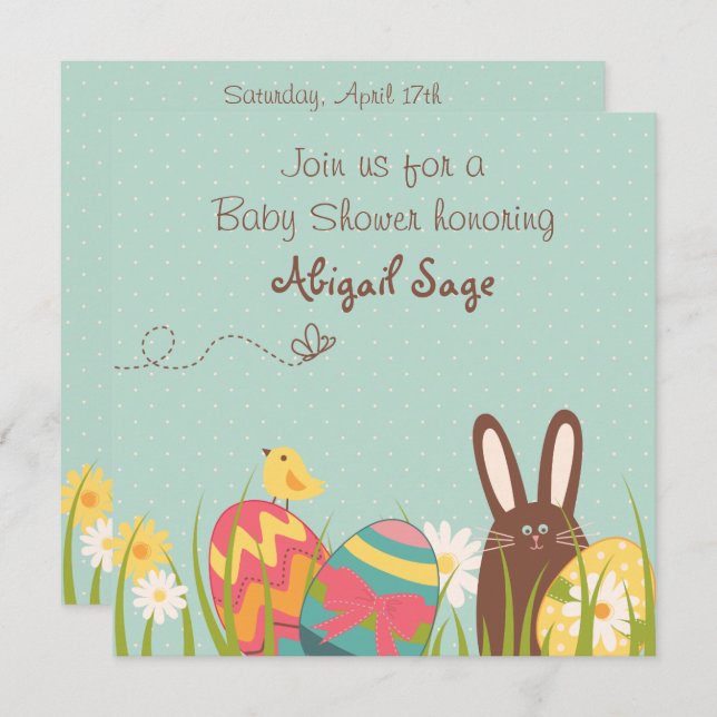 Cute Bunny and Easter Eggs Baby Shower Invitation (Front/Back)