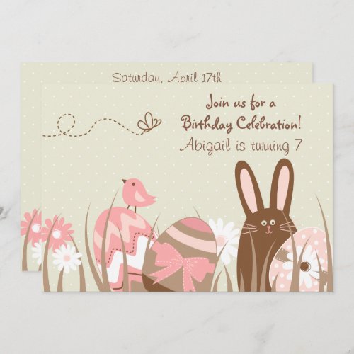 Cute Bunny and Easter Eggs Birthday Invite  Girls