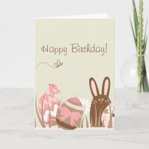 Cute Bunny and Easter Eggs Happy Birthday Card