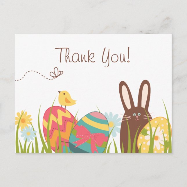 Cute Bunny and Easter Eggs Holiday Thank You Postcard (Front)