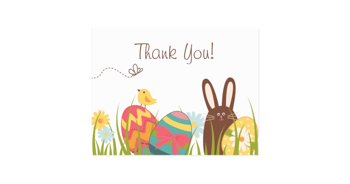 Cute Bunny and Easter Eggs Holiday Thank You Postcard | Zazzle.com