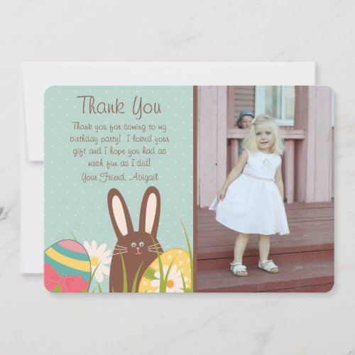 Cute Bunny and Easter Eggs Photo Birthday Thank You Card