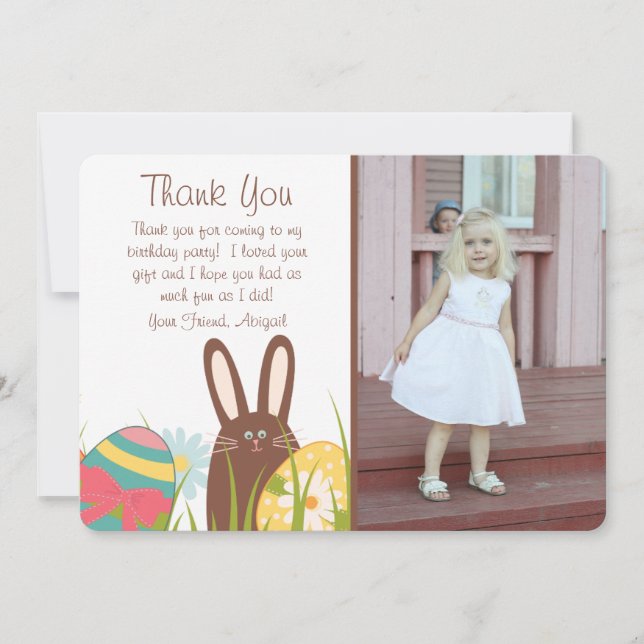 Cute Bunny and Easter Eggs Photo Birthday Thank You Card (Front)