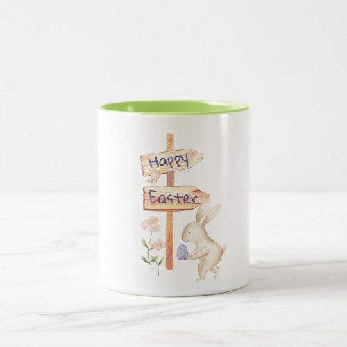 Cute Bunny and Egg Happy Easter Two_Tone Coffee Mug