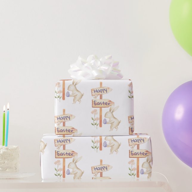 Cute Bunny and Egg Happy Easter Wrapping Paper (Party Gifts)