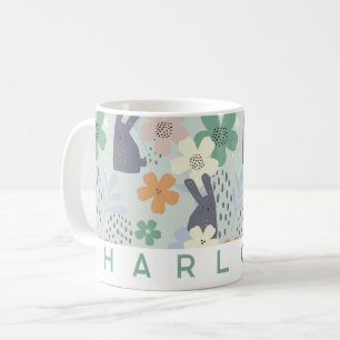 Cute Bunny and Floral Personalized Mug Custom