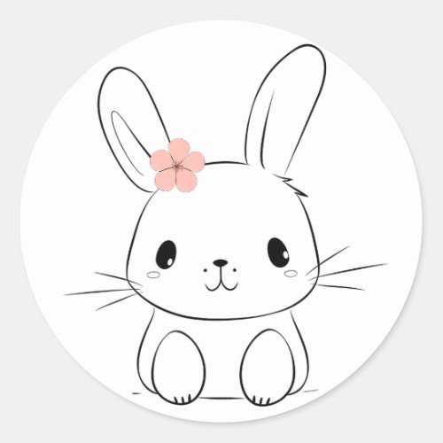 Cute bunny and flower silhouette baby  classic round sticker