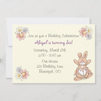 Cute Bunny And Flowers Girls Birthday Invitation by TheCutieCollection at Zazzle