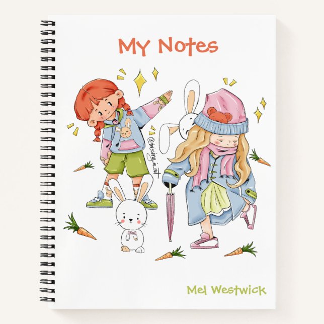 Cute Bunny and Girls My Notes EDITABLE Notebook (Front)