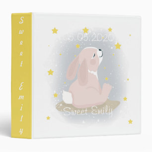 Cute Bunny and gold stars. 3 Ring Binder