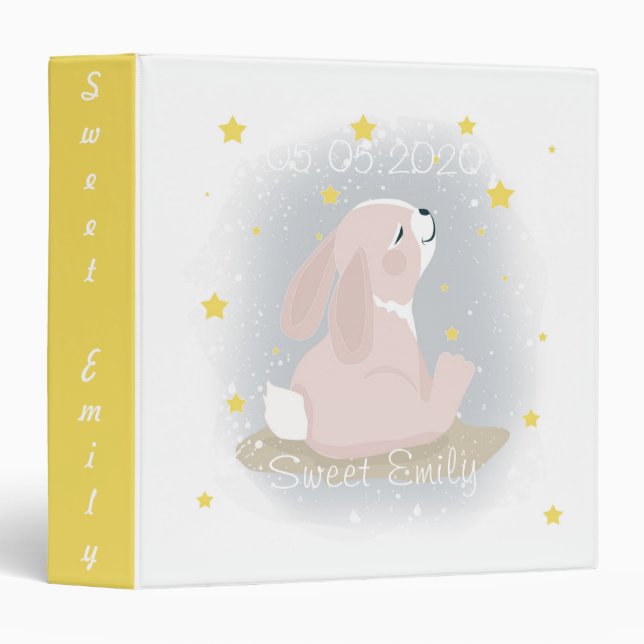 Cute Bunny and gold stars. 3 Ring Binder (Front/Spine)