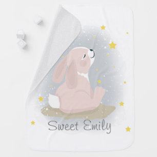 Cute Bunny and gold stars. Baby Blanket