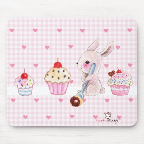 Cute bunny and kawaii cupcakes mouse pad