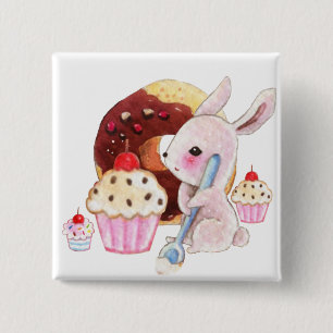 Cute bunny and kawaii cupcakes pinback button