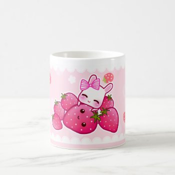 Cute Bunny And Kawaii Strawberries Coffee Mug by Chibibunny at Zazzle