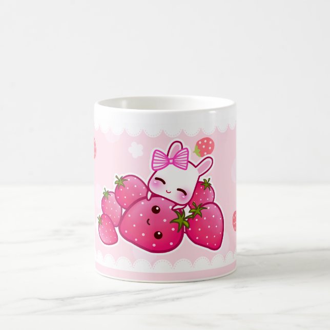 Cute bunny and kawaii strawberries coffee mug (Center)