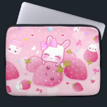 Cute bunny and kawaii strawberries laptop sleeve<br><div class="desc">This design features a cute chibibunny with kawaii strawberries,  milk cartons,  lollipop,  stars and hearts on pink background. Designed by ChibiBunny. For more designs and products,  please visit us at: www.chibibunny.com</div>