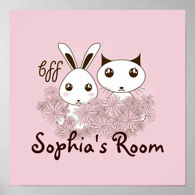 Cute Bunny and Kitten Cartoon Girls Room Kids