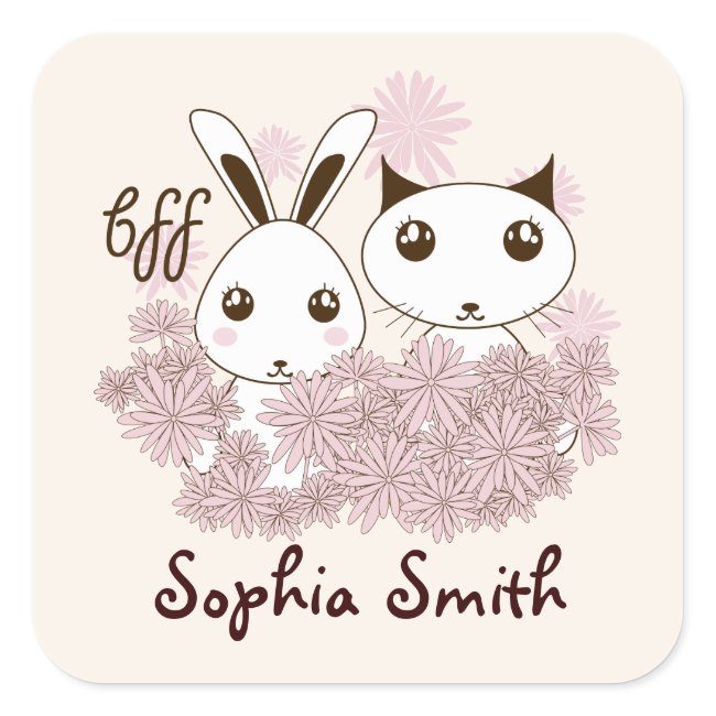 Cute Bunny and Kitten Cartoon Kids Name