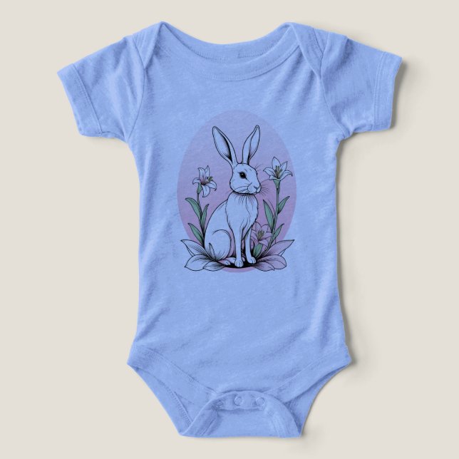 Cute Bunny and Lilies Infant T-shirt (Design Front)