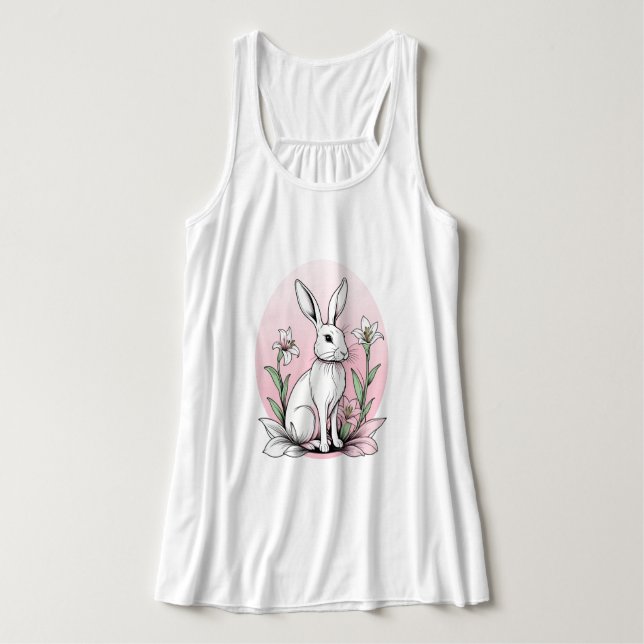 Cute Bunny and Lilies Tank Top (Design Front)
